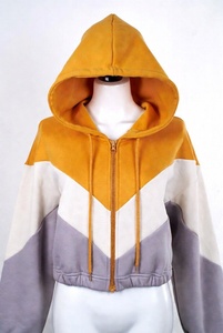 Sweat-shirt à capuche court pour femme, color-block, avec fermeture éclair, design asymétrique, décontracté, automne, manches longues - Product Image 3