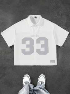 Chemise à fermeture éclair surdimensionnée blanche avec graphisme personnalisé par sublimation, vêtements de mode streetwear en gros - Product Image 2