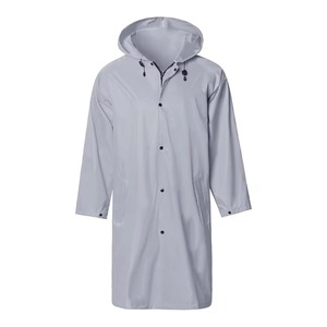 Unisex Hooded <b>Long</b> Raincoat Jacket PU Coated <b>Waterproof</b> Button Closure Minimalist Style Fit All Seasons - Product Image 4