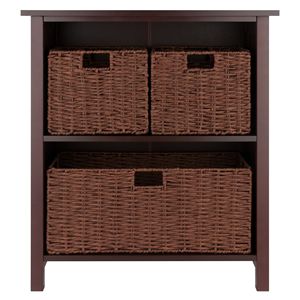 Milan 4-Piece Storage Shelf with 3 <b>Foldable</b> Walnut Woven <b>Baskets</b> - Product Image 2