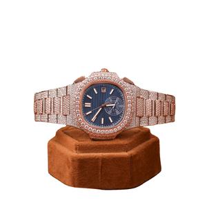 Montre de luxe en or VVS Moissanite montre-bracelet pour hommes conception ronde haut de gamme affichage bleu étanche diamant montre à Quartz Style de charme - Product Image 1