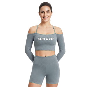 Ensemble de sport 2 pièces léger et respirant pour femme avec logo personnalisé en toile unie : soutien-gorge et short de yoga - Product Image 4