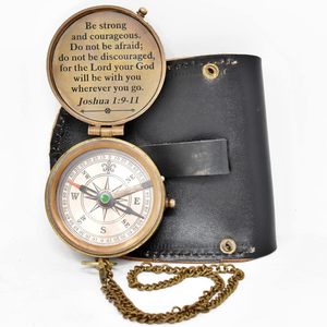 <b>Antique</b> Style Brass Pocket <b>Compass</b> Round Mechanical Analog Single Face with Leather Case - Product Image 3