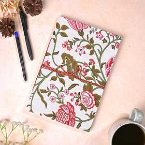 Carnet/Journal artisanal 10x7 pouces avec couverture en papier recyclé imprimé de motifs floraux vibrants - Product Image 1