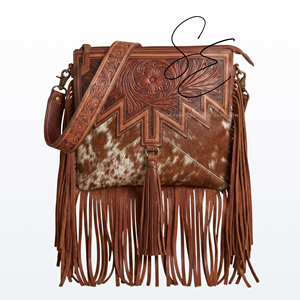 2026 Western Fashion Genuine Leather Crossbody <b>Bag</b> Fringe Shoulder Strap Carved Hair-On <b>Boho</b> Tassel Purse ZIP Closure for Women - Product Image 1