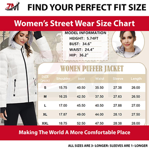 Women Quilted Puffer <b>Jacket</b> Solid Color Crew Neck Zipper Closure Full Sleeve Winter Outerwear Breathable Canvas Polyester - Product Image 6