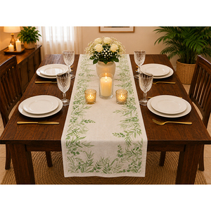 Linen <b>Table</b> <b>Runner</b> with Geometric Printed Pattern & Tassel Trim | Decorative <b>Dining</b> <b>Table</b> <b>Runner</b> | Premium Home & Restaurant - Product Image 5
