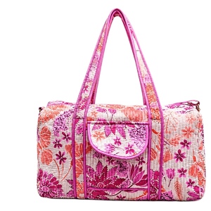 Bolsa de Viaje de Lona de Algodón Ecológica Acolchada con Estampado Floral Vintage, Cierre de Cremallera, Bolsa de Fin de Semana, Correa para el Hombro - Product Image 4