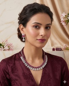Lucentarts Elegant Ruby Red Cubic Zirconia <b>Choker</b> Necklace Earrings Set Bollywood Indian Bridal Jewelry Set Party Wear For Women - Product Image 3