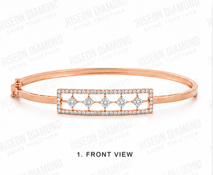 Brazalete de Diamantes de Lujo en Oro Rosa de 18K, Joyería Fina Geométrica, Corte Princesa Redondo con Halo, para Uso Diario, Moderno, Elegante, Regalo - Product Image 2