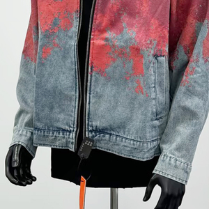 <b>Custom</b> <b>Denim</b> <b>Jackets</b> High Quality Cotton <b>Denim</b> Drop Shoulder Stitching <b>Denim</b> Jeans <b>Jacket</b> Men Streetwear Turn-Down Collar Zipper - Product Image 6