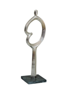 Escultura Abstracta de Figura Humana en Aluminio Plateado sobre Base de Mármol Verde - Decoración de Arte Metálico Moderno y Minimalista para el Hogar y la Oficina - Product Image 1