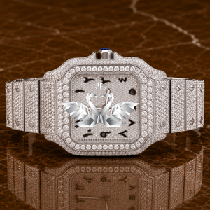 Luxury Classic Fashion Men's Rose Gold Brown Dial Analog Crystal Watch Full Pave Diamond Rubber Band - Product Image 1