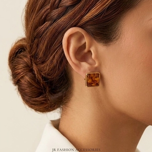 Pendientes de Resina Vintage JR, Geométricos Cuadrados, Chapados en Oro, Acero Inoxidable, Regalo para Mujer, para Boutiques - Product Image 2