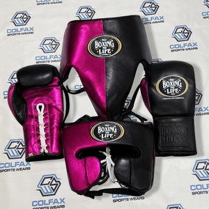 Ensemble de boxe Colfax : gants en cuir à lacets, protège-tête, protège-glandes, pour sparring - Product Image 1