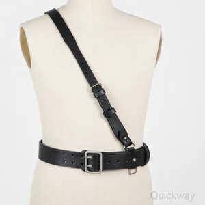 Ceinture artisanale en cuir véritable noir style Sam Browne avec sangle croisée – Ceinture de cérémonie et d'uniforme formelle haut de gamme - Product Image 1