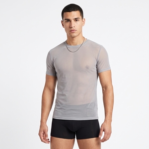 T-shirt léger en maille transparente, manches courtes, style mode, fabricant de t-shirts en maille transparente pour hommes - Product Image 1