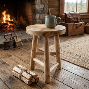 New Modern Minimalist Teak Log Wooden <b>Stool</b> Natural Solid Teak Branch Base Round Side Accent Table Living Room Patio <b>Outdoor</b> - Product Image 5