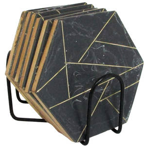 Posavasos geométricos hexagonales de madera, perfectos para una mesa elegante, áreas de comedor, cafeterías y rincones de café. Venta al por mayor desde India. - Product Image 6