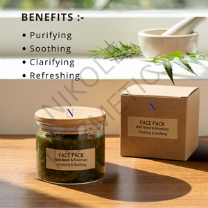 Masque facial purifiant aux herbes Neem, basilic et menthe pour peaux grasses sujettes à l'acné – Nettoyage en profondeur, contrôle du sébum, éclat frais - Product Image 3