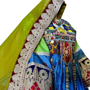 Classic Afghan Kuchi Dress Multi Color <b>Mirror</b> Work Chest Piece Intricate Silver Border Embroidery Traditional Afghan Kuchi Dress - Product Image 4