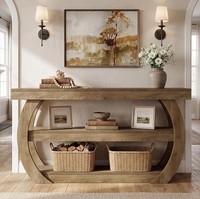 Console moderne en bois massif avec étagère de rangement et base en tréteaux pour entrée et salon