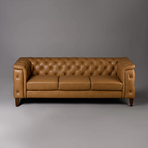Canapé Chesterfield moderne de luxe à trois places en cuir véritable pour salon, meuble d'appoint de qualité supérieure - Product Image 2