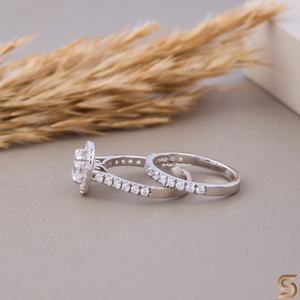 Ensemble de mariage en moissanite ronde avec halo, pierre centrale de 65 mm, 43 diamants latéraux étincelants, bague de fiançailles en argent pour cadeau d'anniversaire - Product Image 5