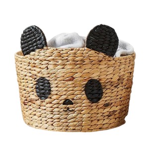Panda Water Hyacinth Storage Basket Woven Animal Shaped Toy Organizer Bin <b>Cute</b> <b>Bear</b> Kids Nursery Laundry Hamper - Product Image 2