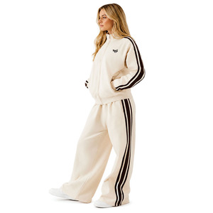 Y2K Women Customizable Two Piece Track Suit Zip Up <b>Jacket</b> and Wide Leg Pants Soft Fleece Wear with Side Stripe Hoodies USA - Product Image 3