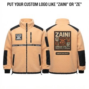 Premium Zaini Enterprises Polar <b>Fleece</b> Jacket 240 GSM Breathable Waterproof Sherpa Warm Tan <b>Black</b> Panel Outdoor Workwear Full - Product Image 1