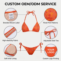 Bikini Segitiga Motif Bunga Oranye Terbaru untuk Wanita, Tali Samping Dapat Disesuaikan, Dua Potong, Potongan Tinggi, Pakaian Renang untuk Liburan, Kolam Renang, Pantai