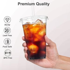 Bicchieri di Plastica Trasparente Usa e Getta da 20 oz con Coperchi e Cannucce, Confezione da 100, Sicuri per Alimenti, per Caffè Freddo, Superficie Robusta e Liscia - Product Image 3