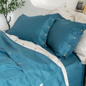 100% Linen Fabric Bedding Set 4PCS Soft Breathable Durable Plain Dyed Bedding Set OEM ODM - Product Image 4