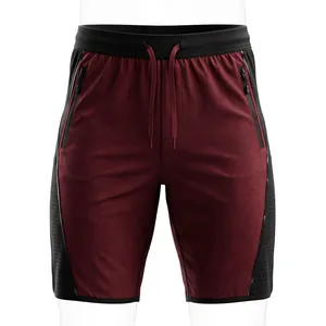 Shorts Bermuda Homme en Polyester Tricoté Respirant, Taille Mi-Haute, Couleur Bordeaux, avec Poches et Cordon de Serrage, Style Décontracté et Sportif - Product Image 1