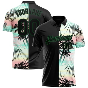 Polo de golf de performance à motif 3D personnalisé rose et blanc, feuilles de palmier tropicales, le plus vendu de l'industrie, vente en gros directe - Product Image 3
