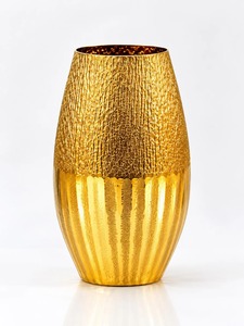 Home Bloom Modern Gold <b>Vase</b> Handmade <b>Ribbed</b> Design Tabletop Decor - Product Image 4