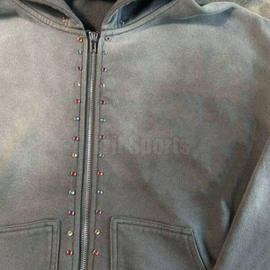 Men's Solid Pullover Acid Washed <b>Hoodie</b> 100% Cotton Winter <b>Rhinestone</b> <b>Hoodie</b> Lightweight Eco-Friendly Zipper Stone Washed <b>Hoodie</b> - Product Image 5