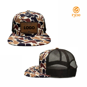 High Quality Leather Patch Flat Brim Camouflage Printing Hunt <b>Cap</b> <b>Camo</b> Trucker Hat Snapback Mesh <b>Cap</b> for Outdoor Hunting <b>Cap</b> - Product Image 1