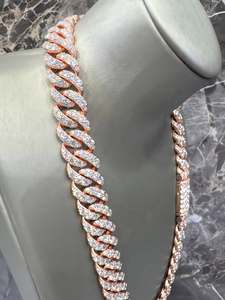 Chaîne cubaine en moissanite plaquée rhodium de haute qualité, style hip-hop, en argent 925, coupe brillante ronde VVS, collier unisexe - Product Image 3