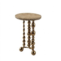 Table d'appoint ronde moderne de conception européenne, fabriquée à la main, avec plateau en noyer et base en pierre, design mid-century, meubles de salon