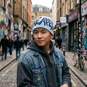 Light Blue Navy Graphic Knit Beanie Hat Custom Logos Ribbed <b>Winter</b> <b>Cap</b> Unisex Streetwear Fashion Headwear Wholesale OEM - Product Image 3