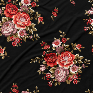 Tissu de rideau de luxe Botanique Noir en crêpe plat rétro peigné et résistant à l'eau, motif Kalamkari Giardino Notturno, qualité supérieure, couleur Minuit - Product Image 5
