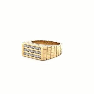 Anillo de Sello Clásico para Hombre de Oro de 14K con Diamantes, Engaste de Barra y Patrón Geométrico - Product Image 2