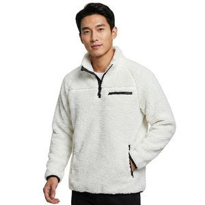 Sudadera de Forro Polar Blanco para Hombre, Cuello Medio con Cierre, Corte Regular, Color Sólido, Cortavientos, Chaqueta Casual de Invierno - Product Image 3