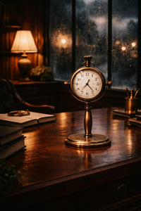 Antique Inspired Brass Pedestal <b>Clock</b> Vintage Desktop Timepiece <b>Retro</b> Office Table Decor - Product Image 3