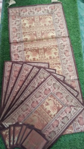 silk brocade <b>table</b> <b>runner</b> with 6 mats & 6 teacoasters - Product Image 2