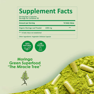 Cápsulas de Extracto de Hoja de Moringa Premium OEM ODM, 500 mg, 100% Puro y Natural, 90 Cápsulas para Apoyo, Inmunidad y Vitalidad - Product Image 5