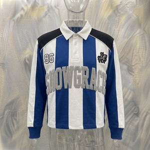 Maillot de football rayé Snowgrace à manches longues avec logo brodé, col rabattu, unisexe, adulte, coupe classique - Product Image 3