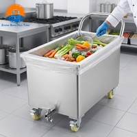 Chariot à viande robuste en acier inoxydable de 500 L avec drain et roues pour l'abattage et la transformation de la viande